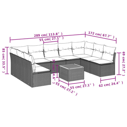 sofasæt til haven 10 dele med hynder polyrattan sort