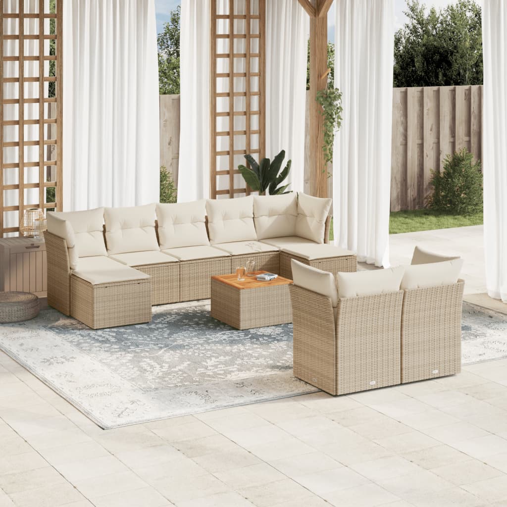 sofasæt til haven 10 dele med hynder polyrattan beige