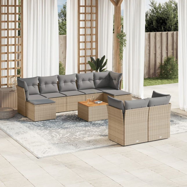 sofasæt til haven 10 dele med hynder polyrattan beige