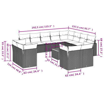 sofasæt til haven 13 dele med hynder polyrattan beige