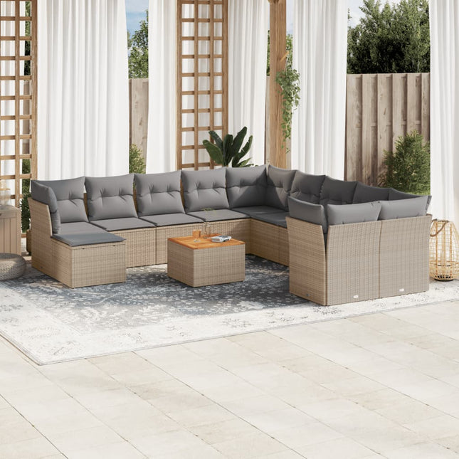sofasæt til haven 12 dele med hynder polyrattan beige