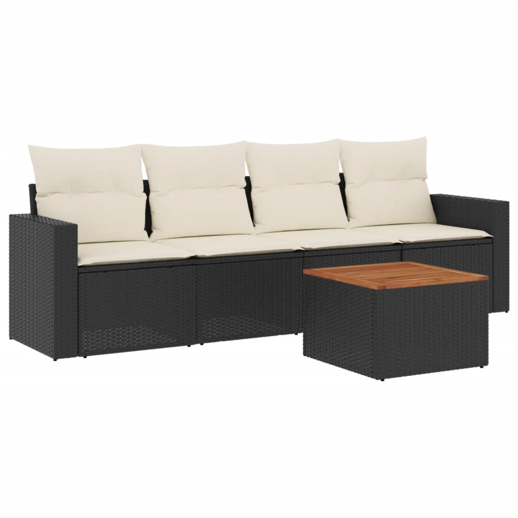 sofasæt til haven 5 dele med hynder polyrattan sort