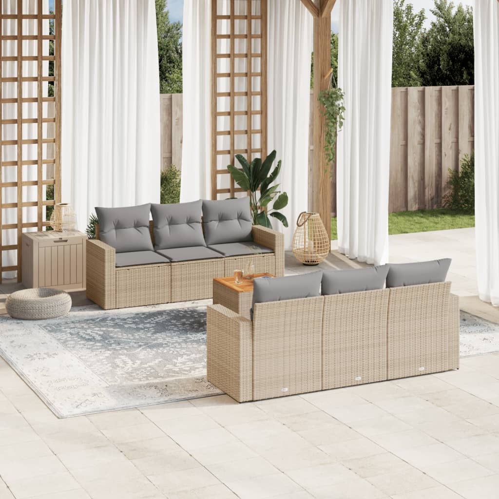 sofasæt til haven 7 dele med hynder polyrattan beige