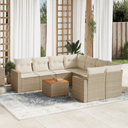sofasæt til haven 9 dele med hynder polyrattan beige