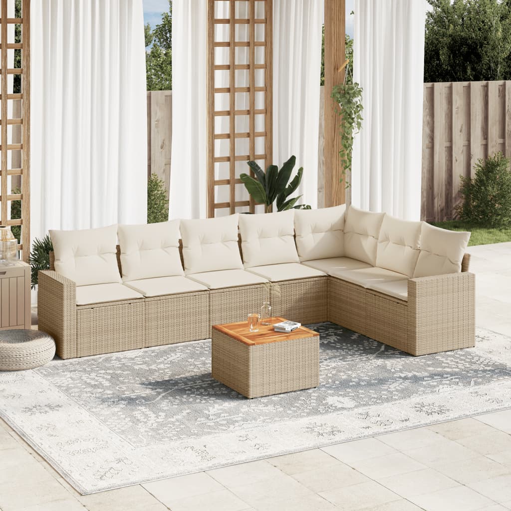 sofasæt til haven 8 dele med hynder polyrattan beige