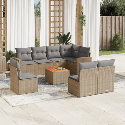sofasæt til haven 9 dele med hynder polyrattan beige