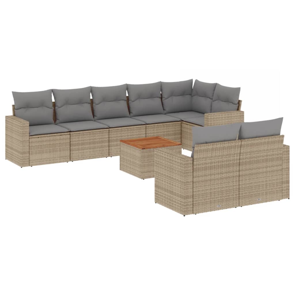 sofasæt til haven 9 dele med hynder polyrattan beige