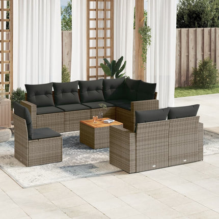 sofasæt til haven 9 dele med hynder polyrattan grå
