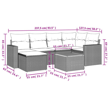 sofasæt til haven 7 dele med hynder polyrattan beige