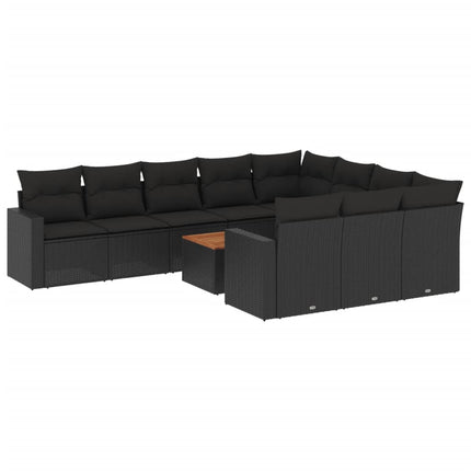 sofasæt til haven 11 dele med hynder polyrattan sort
