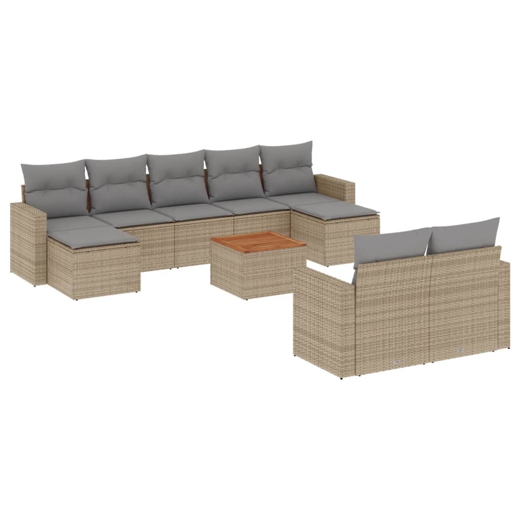 sofasæt til haven 10 dele med hynder polyrattan beige