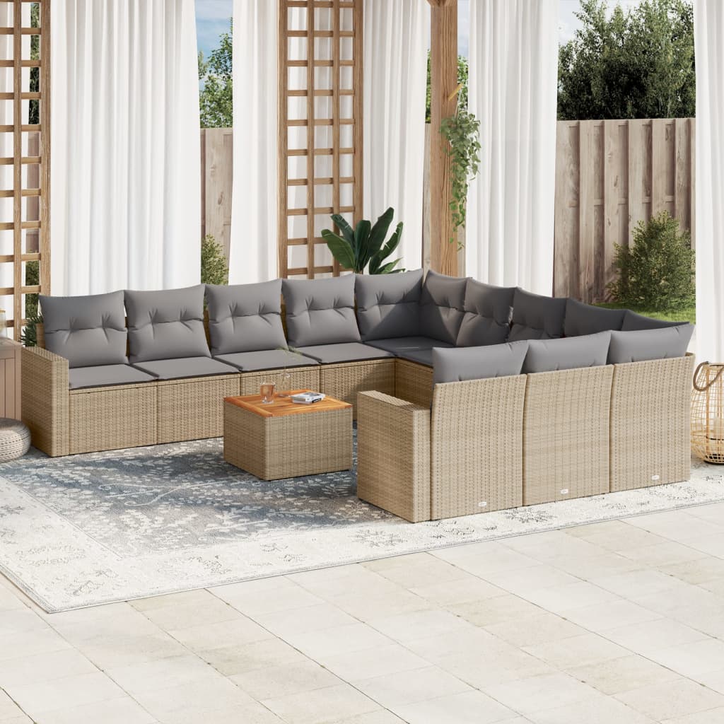 sofasæt til haven 12 dele med hynder polyrattan beige