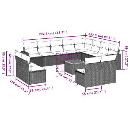 sofasæt til haven 13 dele med hynder polyrattan beige