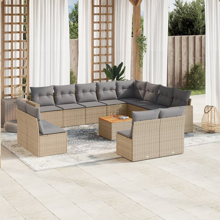 sofasæt til haven 13 dele med hynder polyrattan beige
