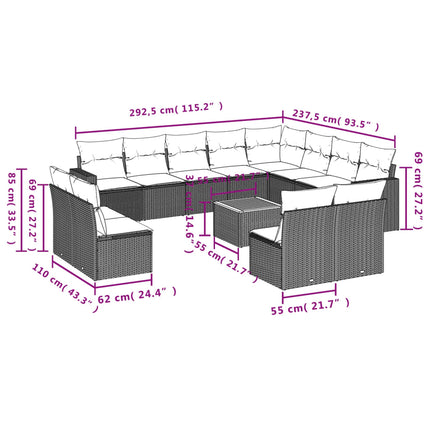 sofasæt til haven 13 dele med hynder polyrattan grå