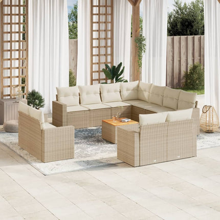 sofasæt til haven 12 dele med hynder polyrattan beige