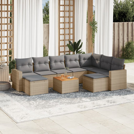 sofasæt til haven 10 dele med hynder polyrattan beige
