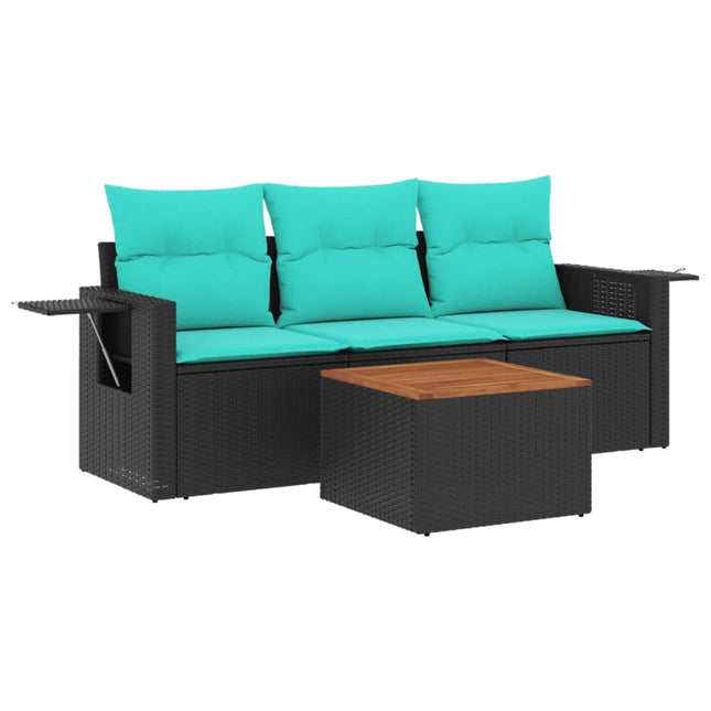 havesofasæt med 4 dele og hynder sort polyrattan