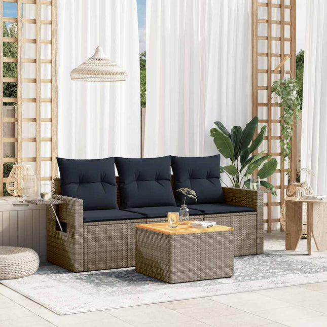 havesofasæt med 4 dele og hynder grå polyrattan