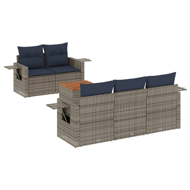 havesofasæt med 6 dele og hynder grå polyrattan