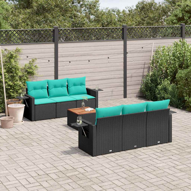 havesofasæt med 7 hynder sort polyrattan