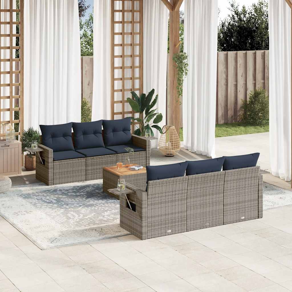 havesofasæt med 7 dele og hynder grå polyrattan