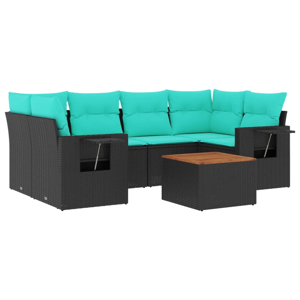 havesofasæt med 7 hynder sort polyrattan