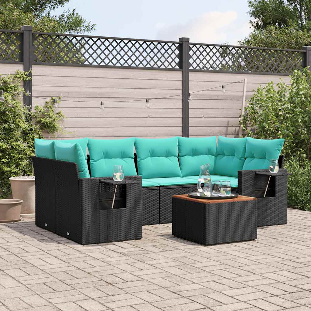 havesofasæt med 7 hynder sort polyrattan