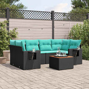 havesofasæt med 7 hynder sort polyrattan