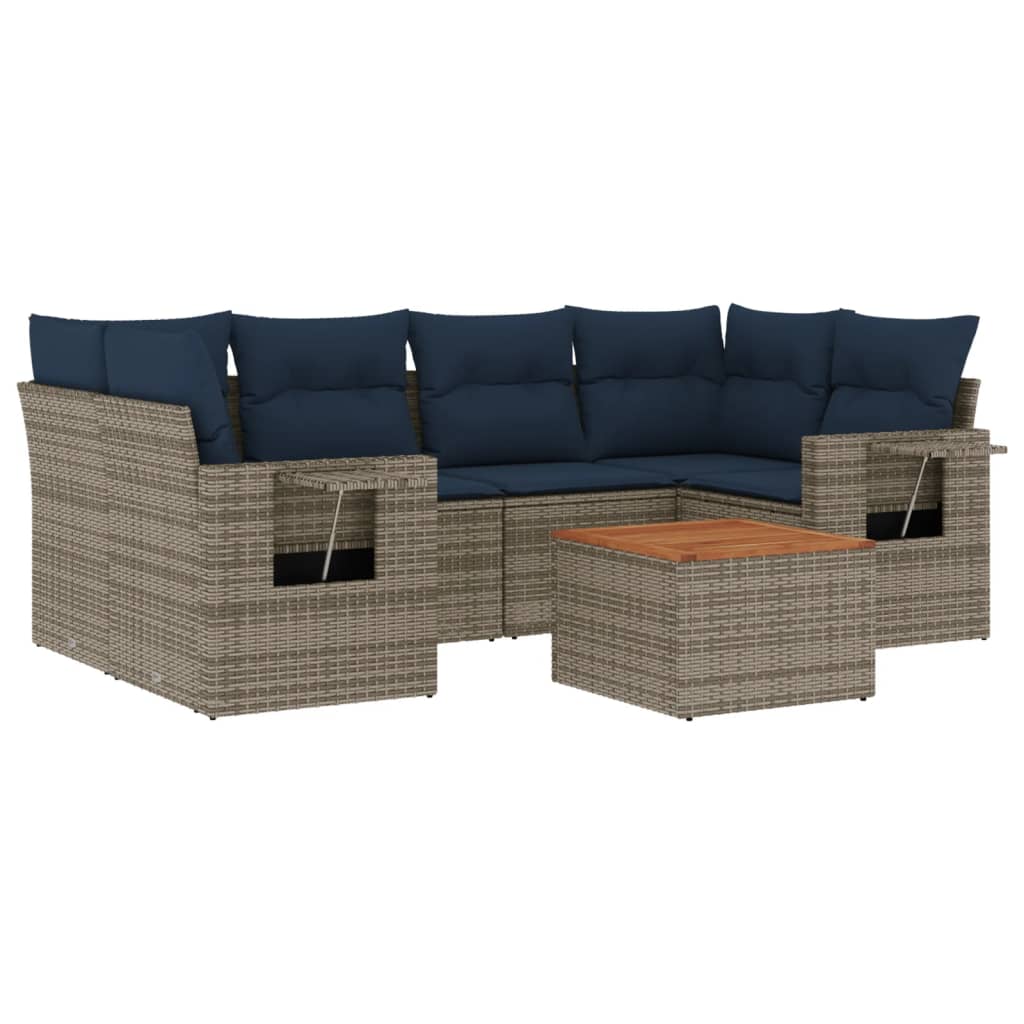 havesofasæt med 7 dele og hynder grå polyrattan