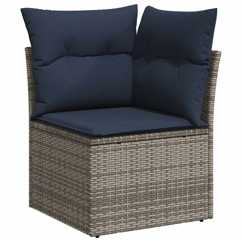 havesofasæt med 7 dele og hynder grå polyrattan