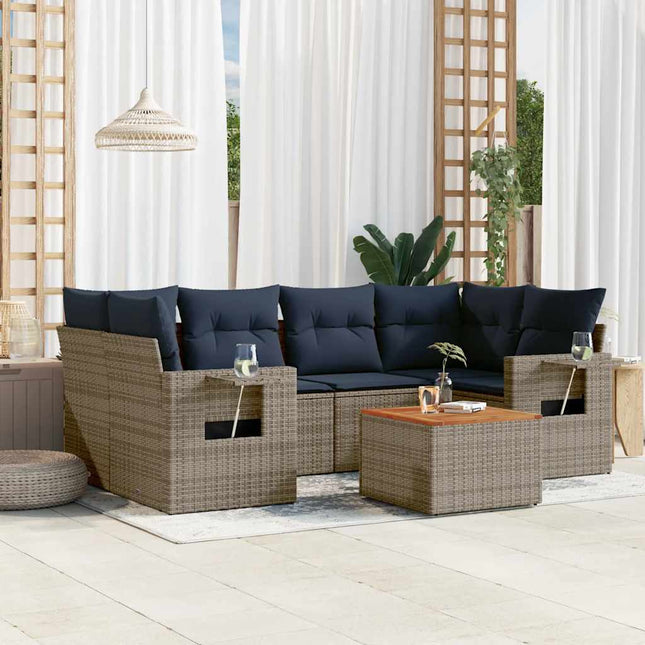 havesofasæt med 7 dele og hynder grå polyrattan