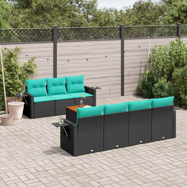 8-delt havesofasæt med hynder sort polyrattan