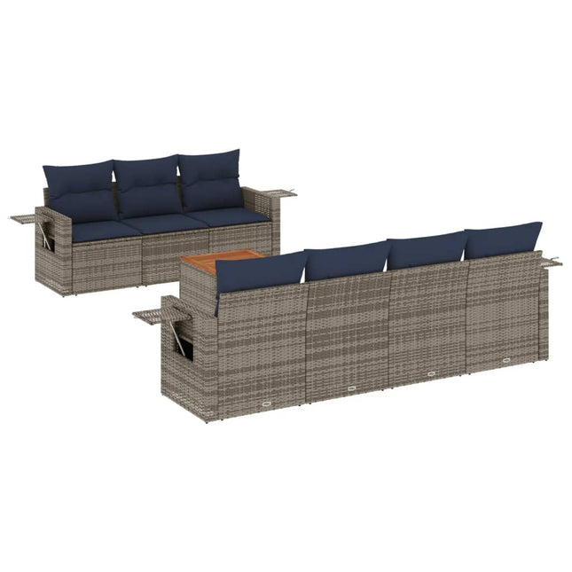 havesofasæt med 8 hynder grå polyrattan