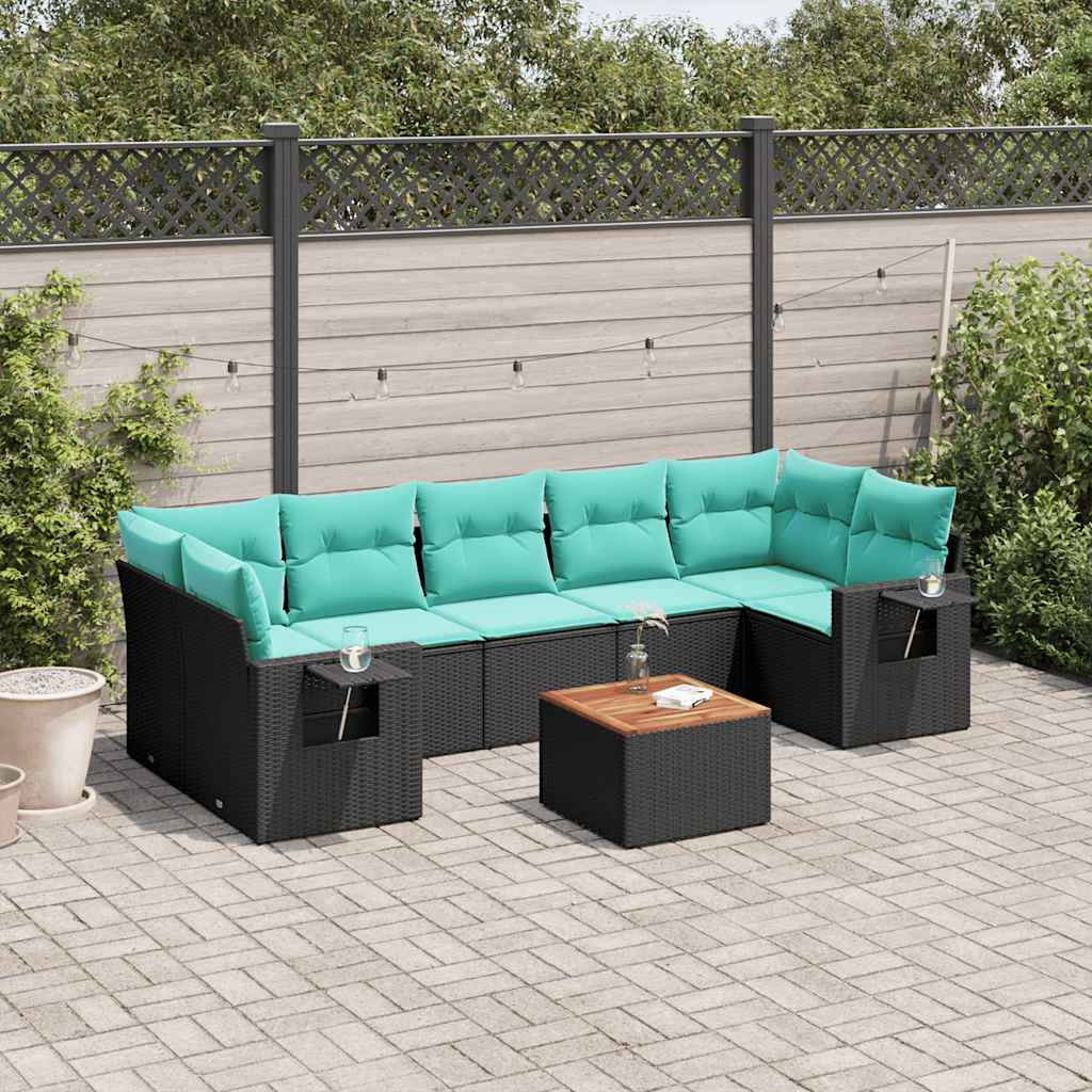 8-delt havesofast med hynder sort polyrattan