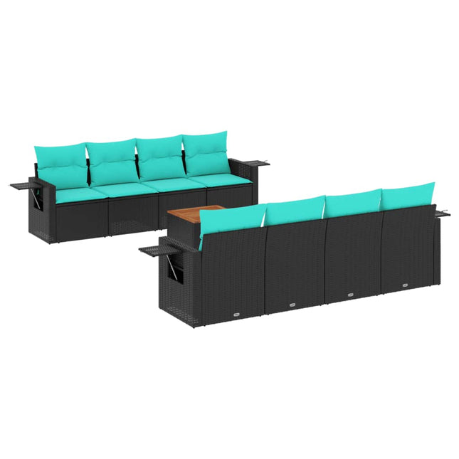 havesofasæt med 9 dele og hynder sort polyrattan