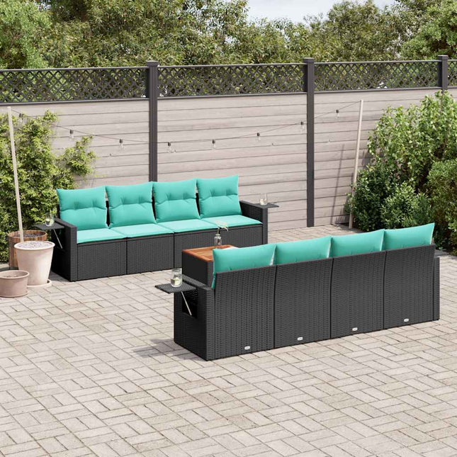 havesofasæt med 9 dele og hynder sort polyrattan