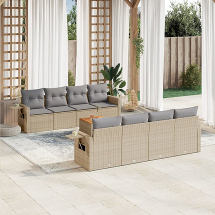 sofasæt til haven 9 dele med hynder polyrattan beige