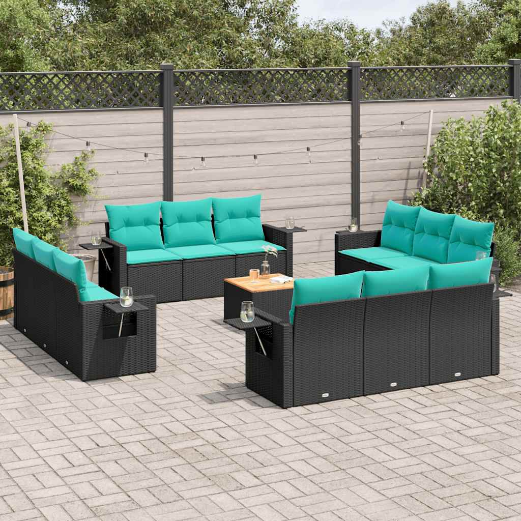 13-delt havesofast med hynder sort polyrattan