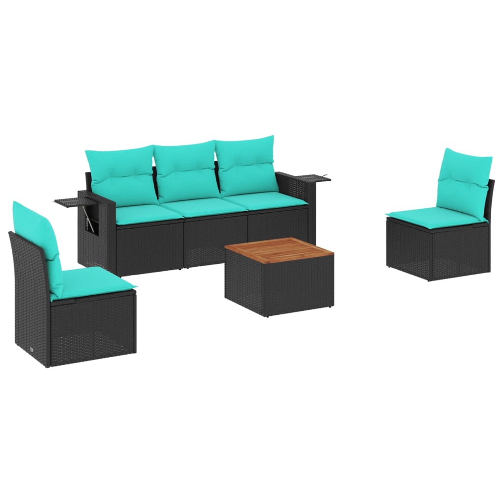 havesofasæt med 6 hynder sort polyrattan