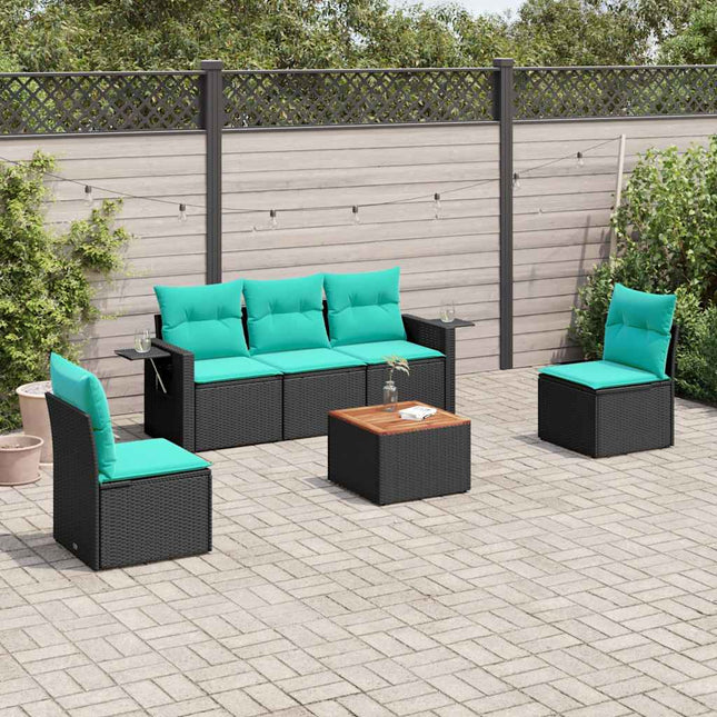 havesofasæt med 6 hynder sort polyrattan