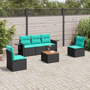 havesofasæt med 6 hynder sort polyrattan