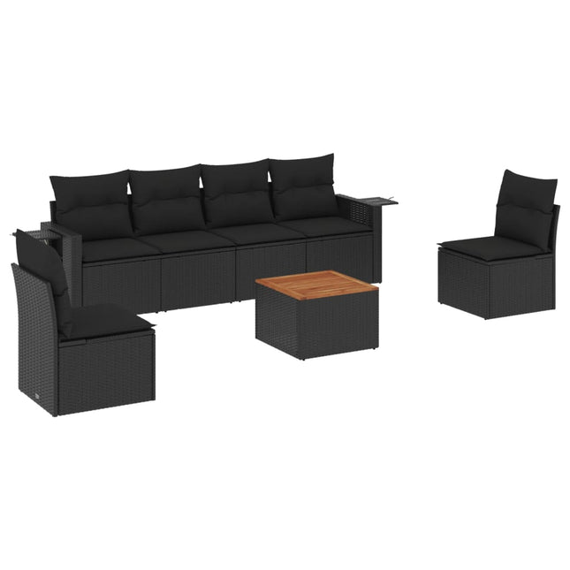 sofasæt til haven 7 dele med hynder polyrattan sort