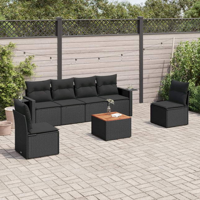 sofasæt til haven 7 dele med hynder polyrattan sort