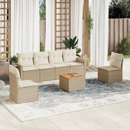 sofasæt til haven 7 dele med hynder polyrattan beige