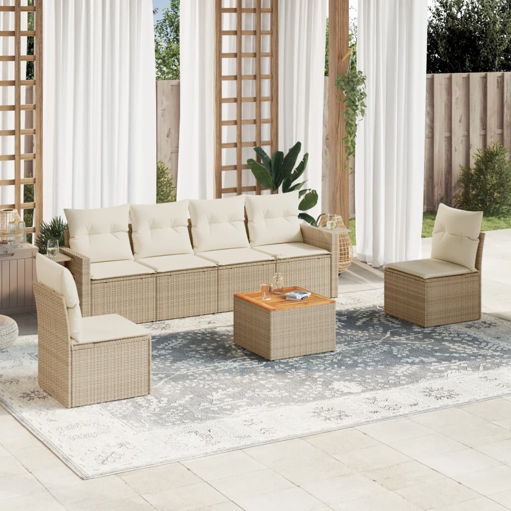 sofasæt til haven 7 dele med hynder polyrattan beige