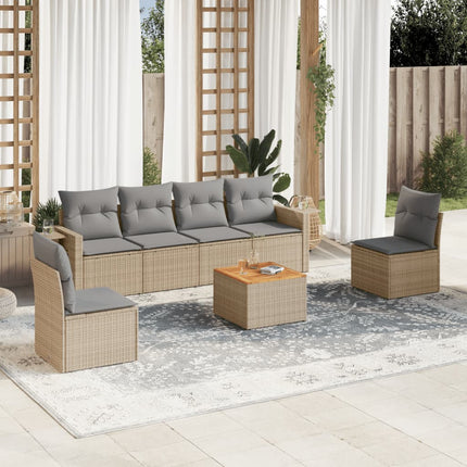 sofasæt til haven 7 dele med hynder polyrattan beige