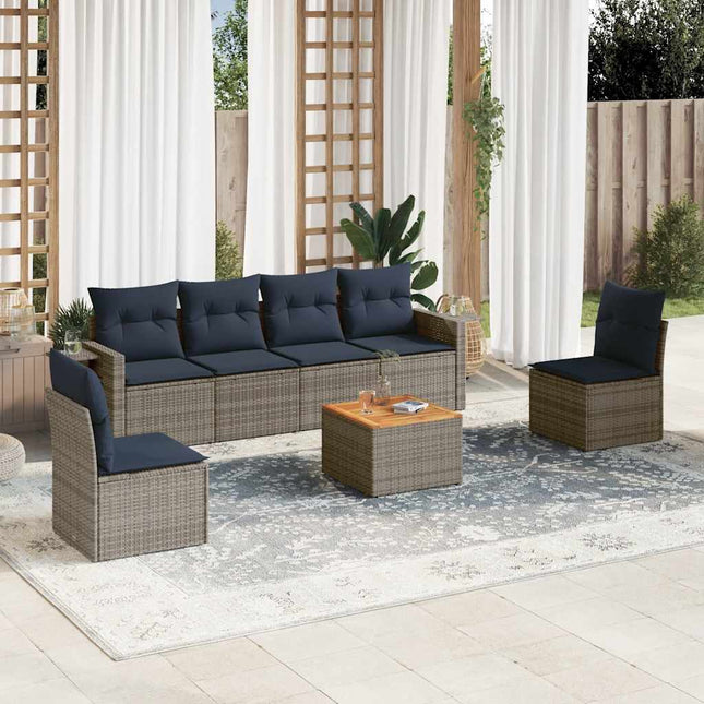 havesofasæt med 7 dele og hynder grå polyrattan
