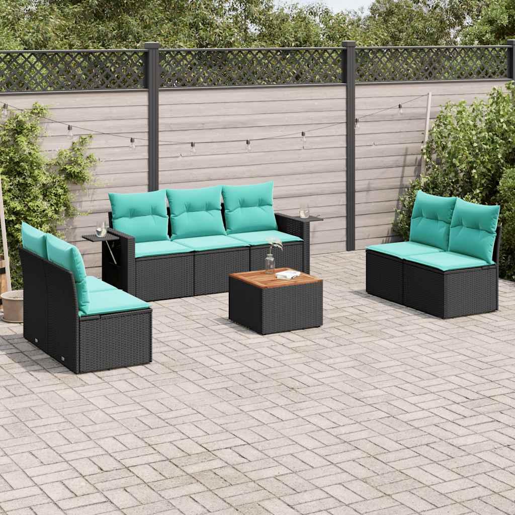 8-delt havesofast med hynder sort polyrattan