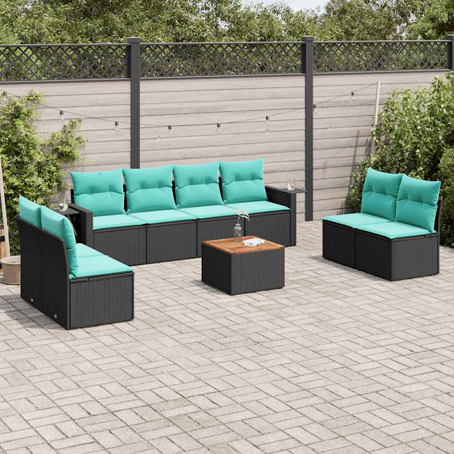 havesofasæt med 9 dele og hynder sort polyrattan